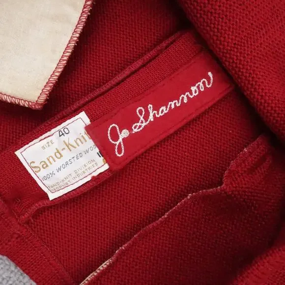 VTG 60s Spaulding Sand Knit Pins Varsity Medium Red Long Sleeve Cardigan Sweater